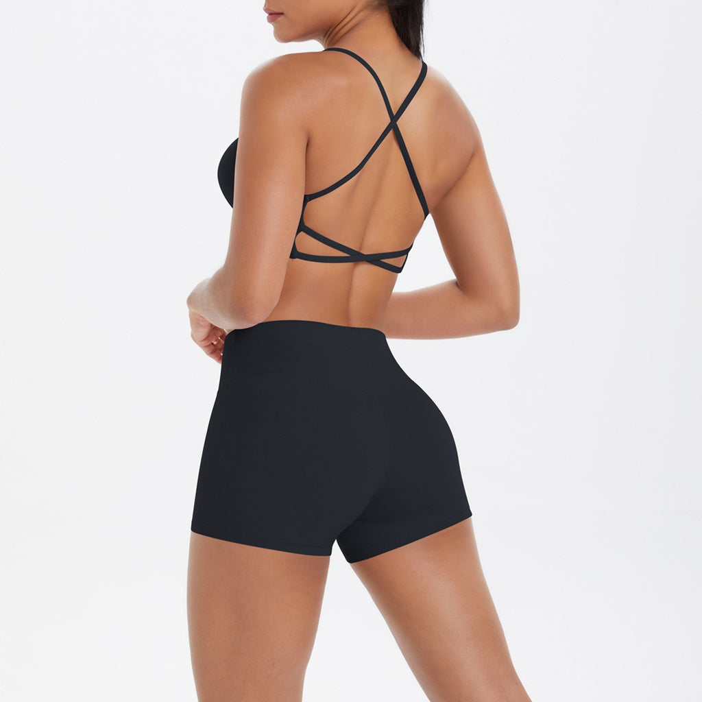 Brushed Crisscross Back Bra and Shorts Yoga Set