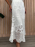 Floral Openwork Crochet Boho Western Maxi Skirt - White