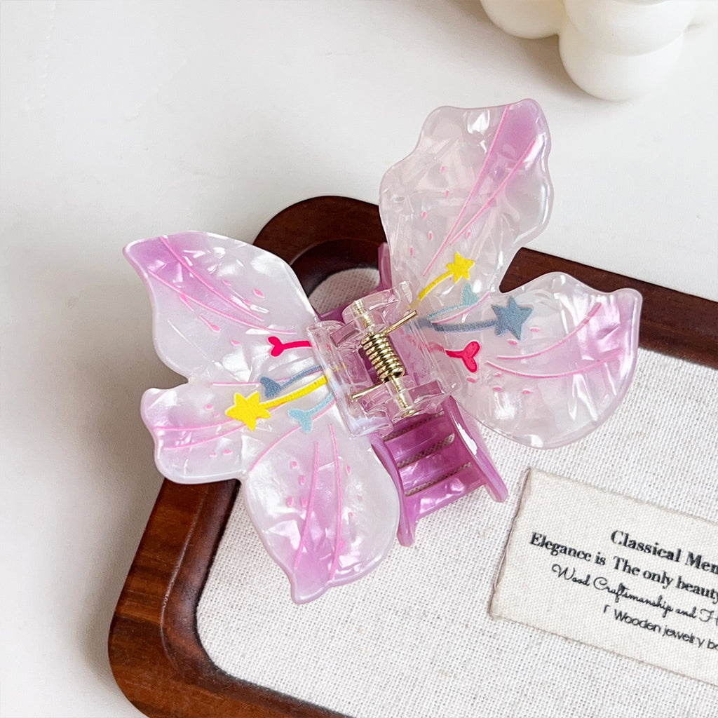 Iridescent Flower Petal Claw Hair Clip - PinkPurple