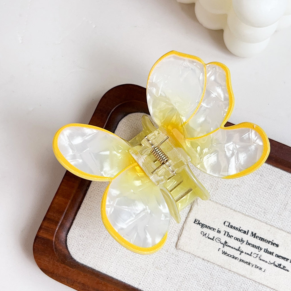 Iridescent Flower Petal Claw Hair Clip - Yellow