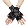 Floral Lace Fingerless Gloves - Black