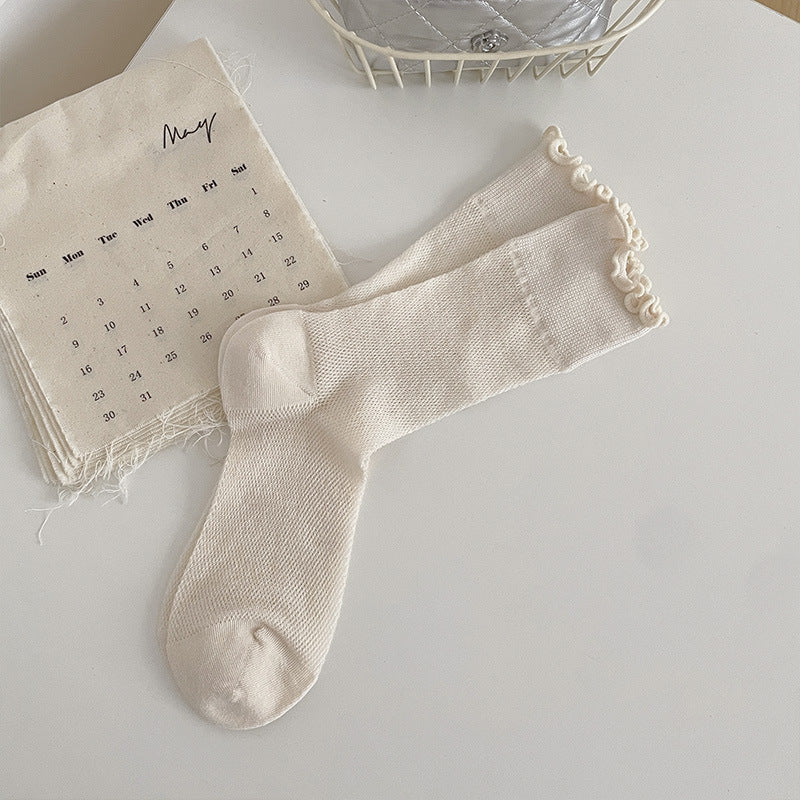 Lettuce Trim Ribbed Ankle Socks - Beige