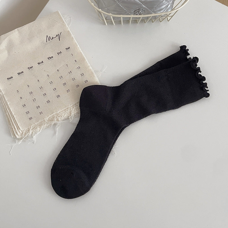 Lettuce Trim Ribbed Ankle Socks - Black