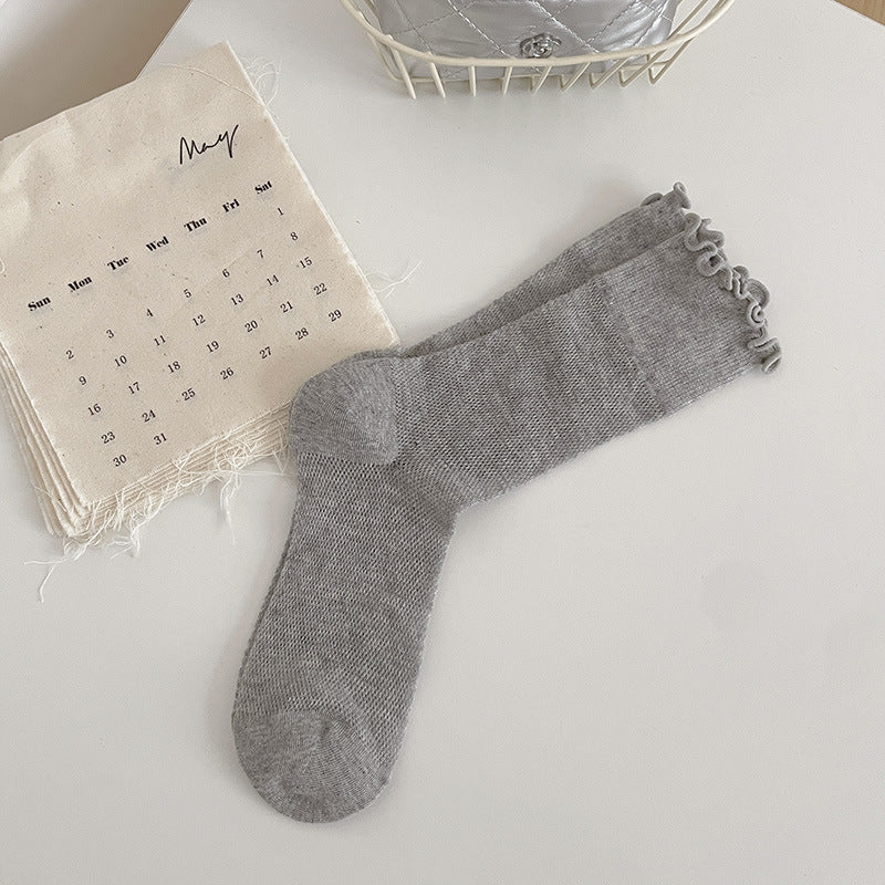 Lettuce Trim Ribbed Ankle Socks - Grey