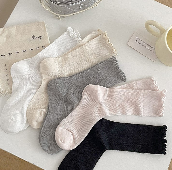 Lettuce Trim Ribbed Ankle Socks - Pink