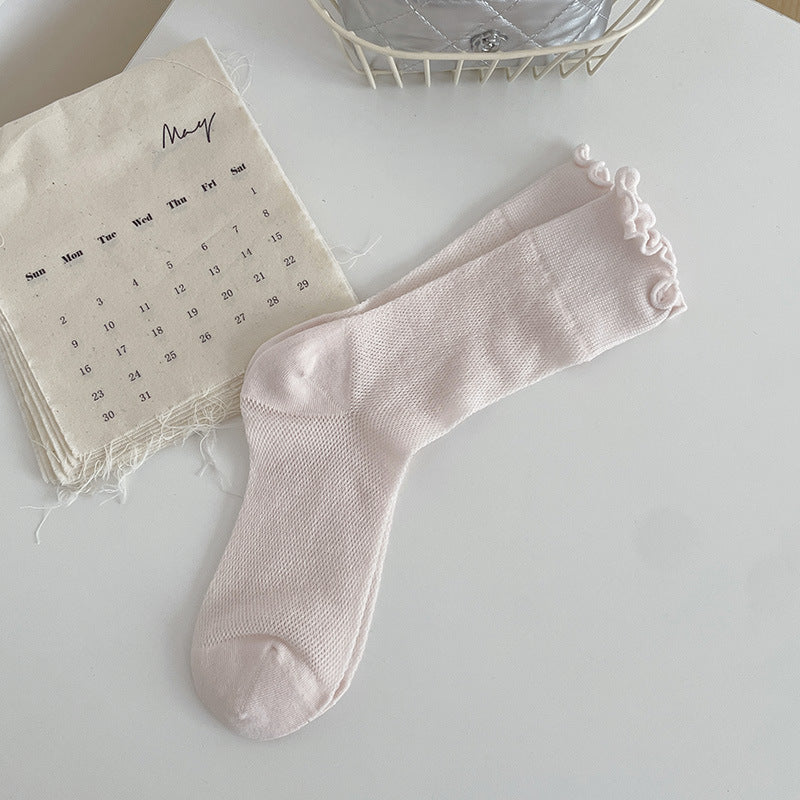 Lettuce Trim Ribbed Ankle Socks - Pink - 1
