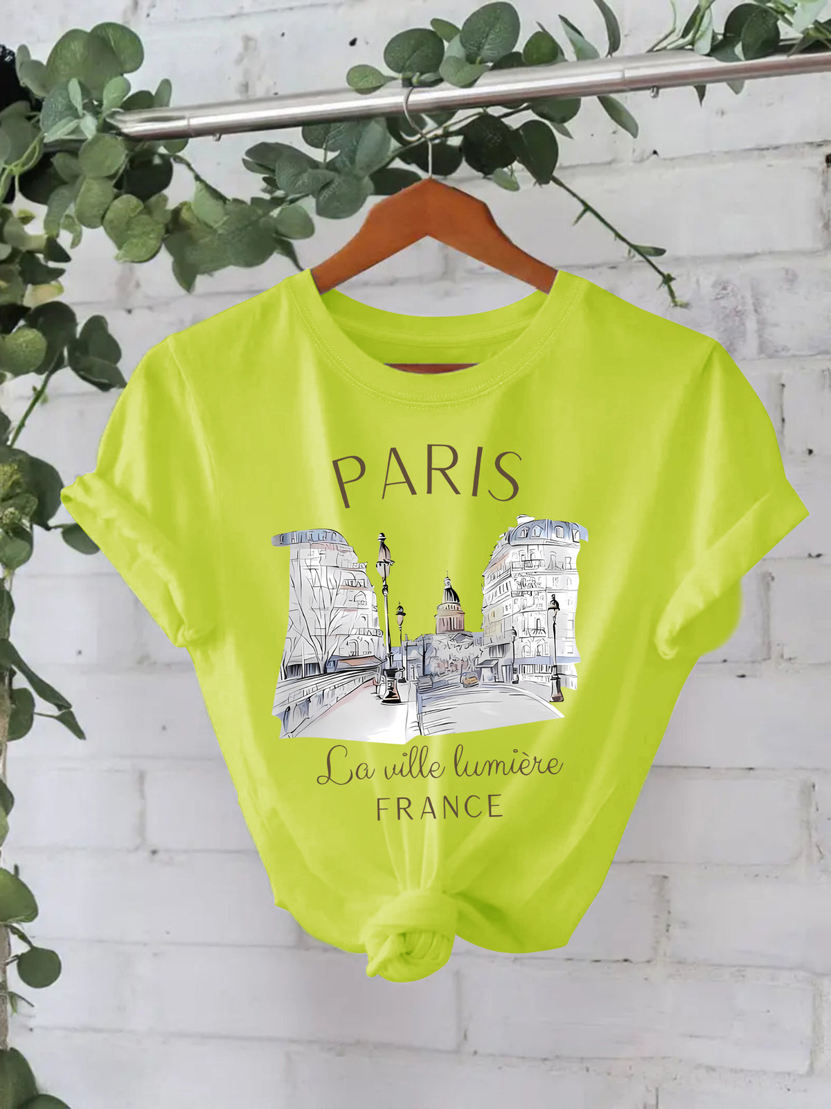 Paris Cityscape Watercolour Graphic Cotton Tee - Acid