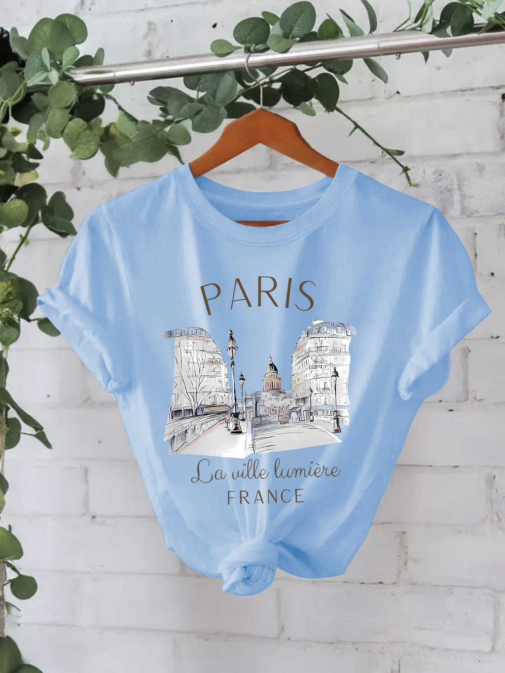 Paris Cityscape Watercolour Graphic Cotton Tee - Blue