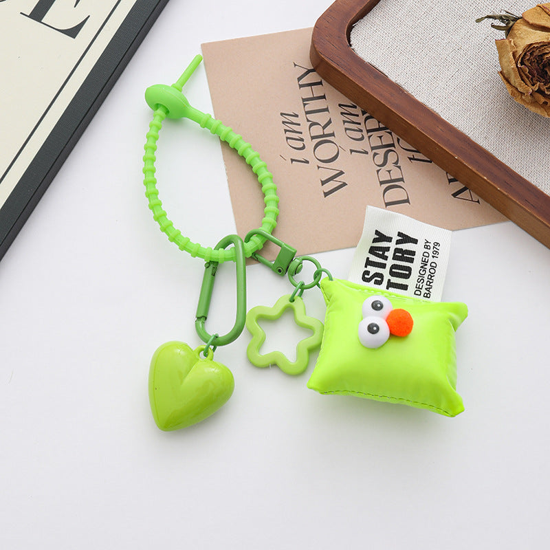 Smiley Pillow Charm With Heart Pendant - Green
