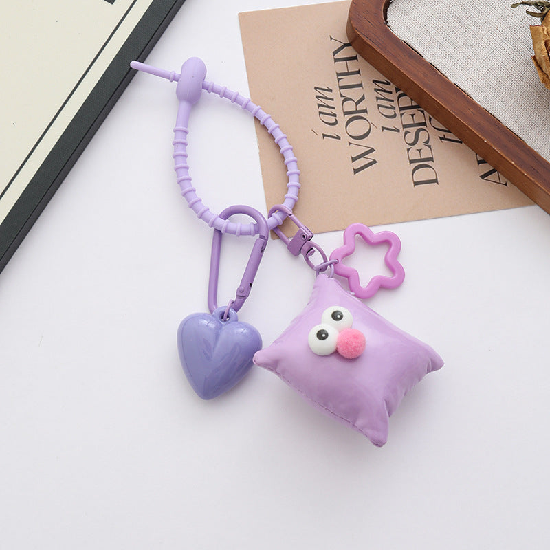 Smiley Pillow Charm With Heart Pendant - Purple