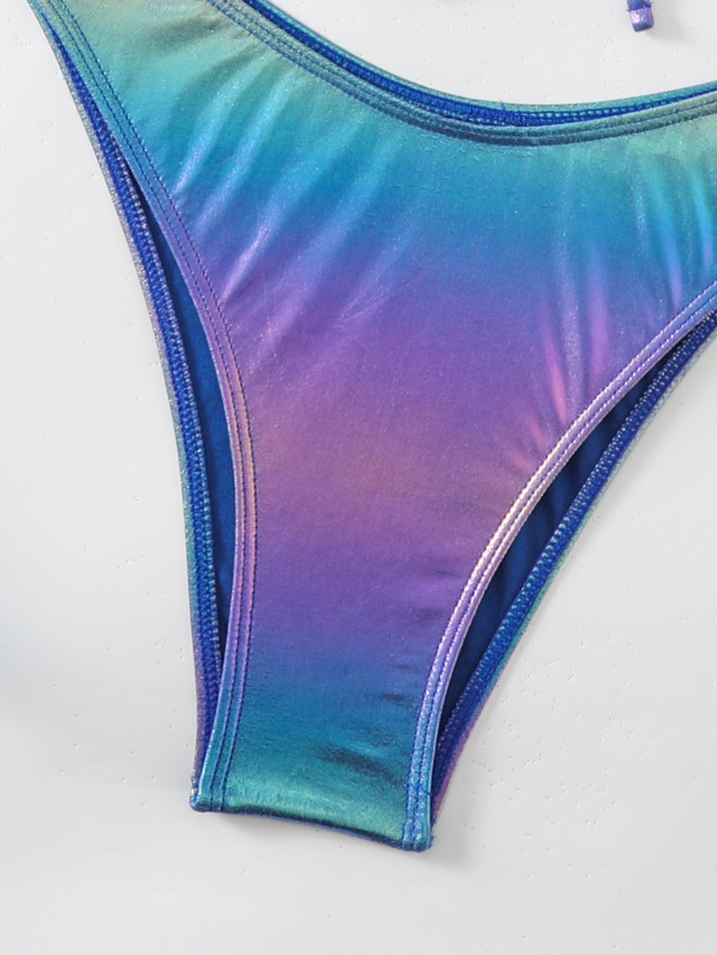 Iridescent Criss Cross Lace Up Bikini Set - Blue - 2