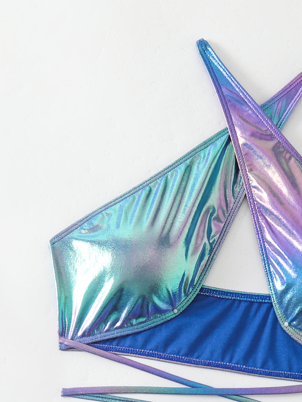 Iridescent Criss Cross Lace Up Bikini Set - Blue - 4