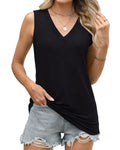 Loose V Neck Longline Tank Top - Black