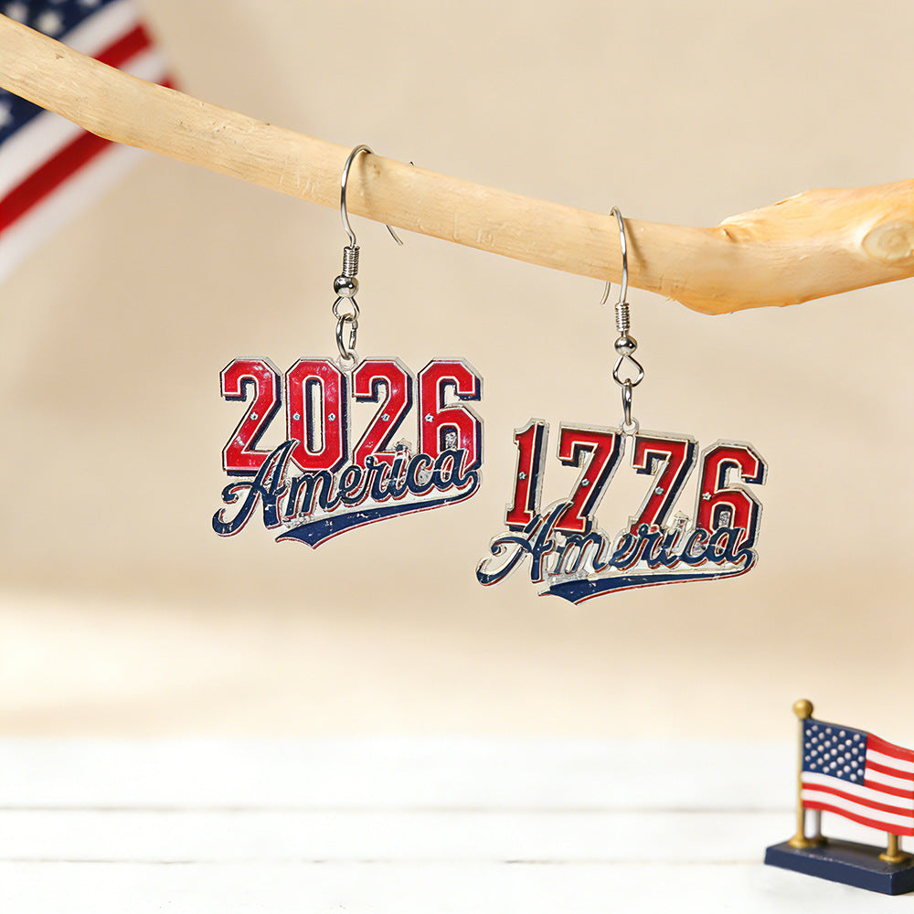 Stars and Stripes Lettering Dangle Earrings - NO-1