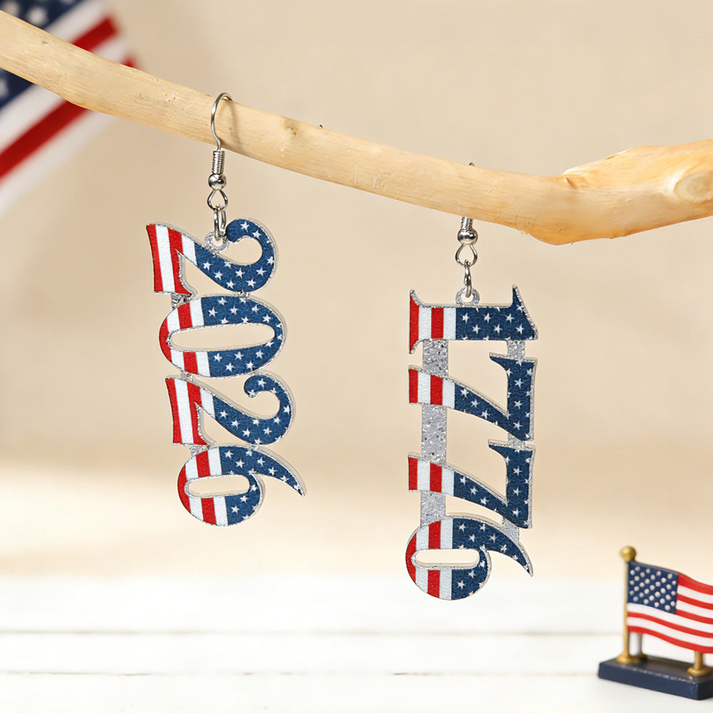 Stars and Stripes Lettering Dangle Earrings - NO-3