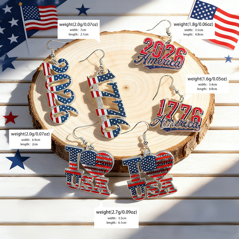 Stars and Stripes Lettering Dangle Earrings - NO-3 - 1