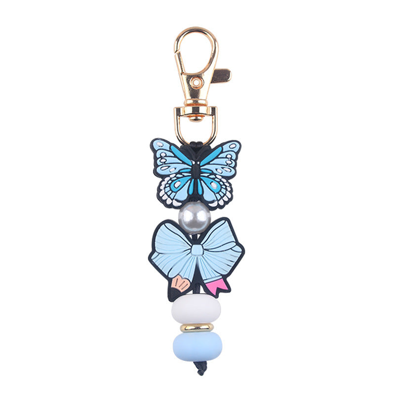 Butterfly & Daisy Pearl-Bead Bag Charm Keychain - Blue Butterfly