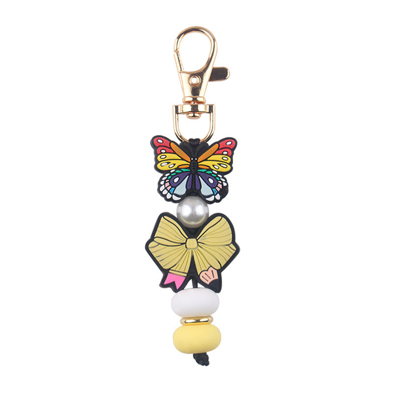 Butterfly & Daisy Pearl-Bead Bag Charm Keychain - Yellow Butterfly