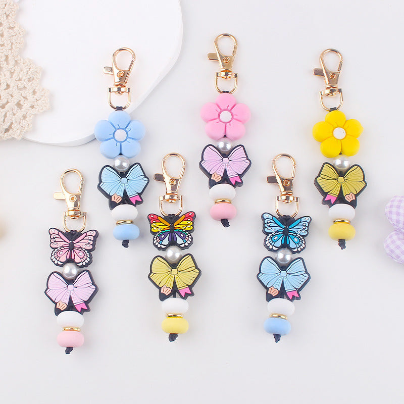 Butterfly & Daisy Pearl-Bead Bag Charm Keychain - Styles