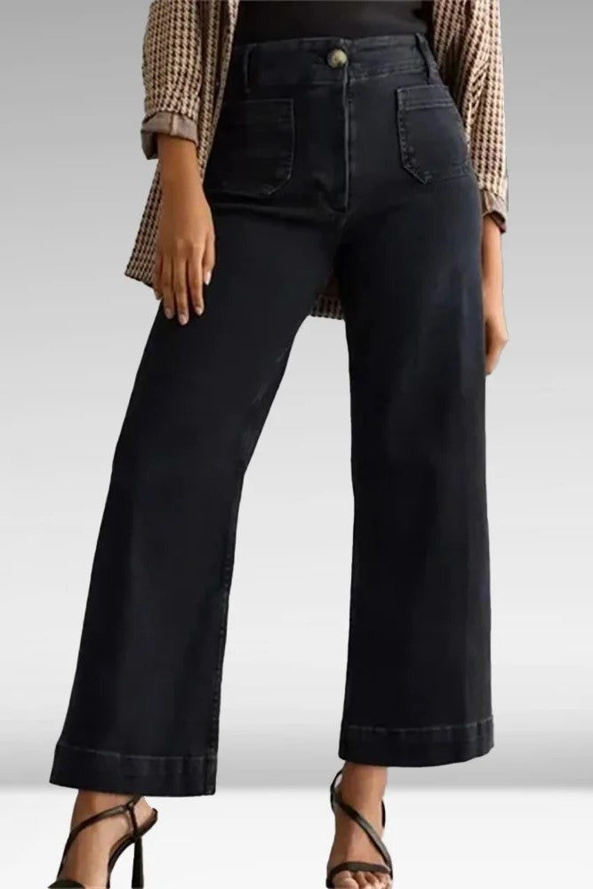 Cropped Wide Leg Culotte Jeans - Black