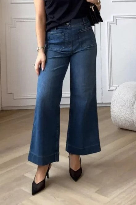 Cropped Wide Leg Culotte Jeans - Blue