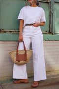 Cropped Wide Leg Culotte Jeans - White