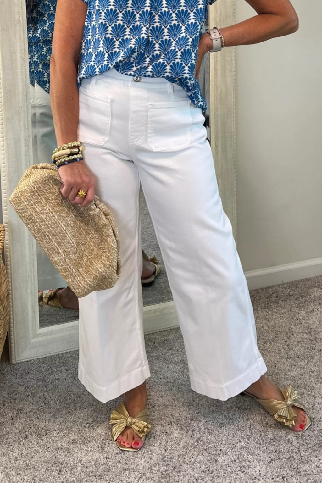 Cropped Wide Leg Culotte Jeans - White - 2