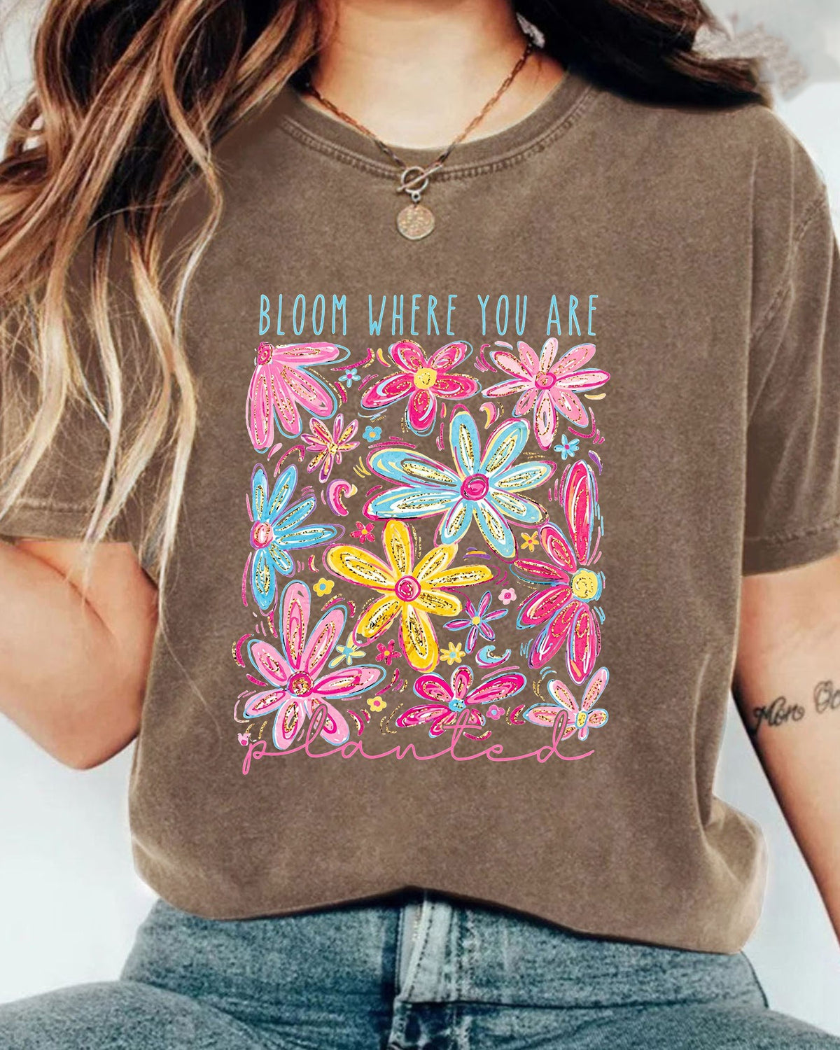 Vintage Floral Graphic Short Sleeve Tee - Coffee