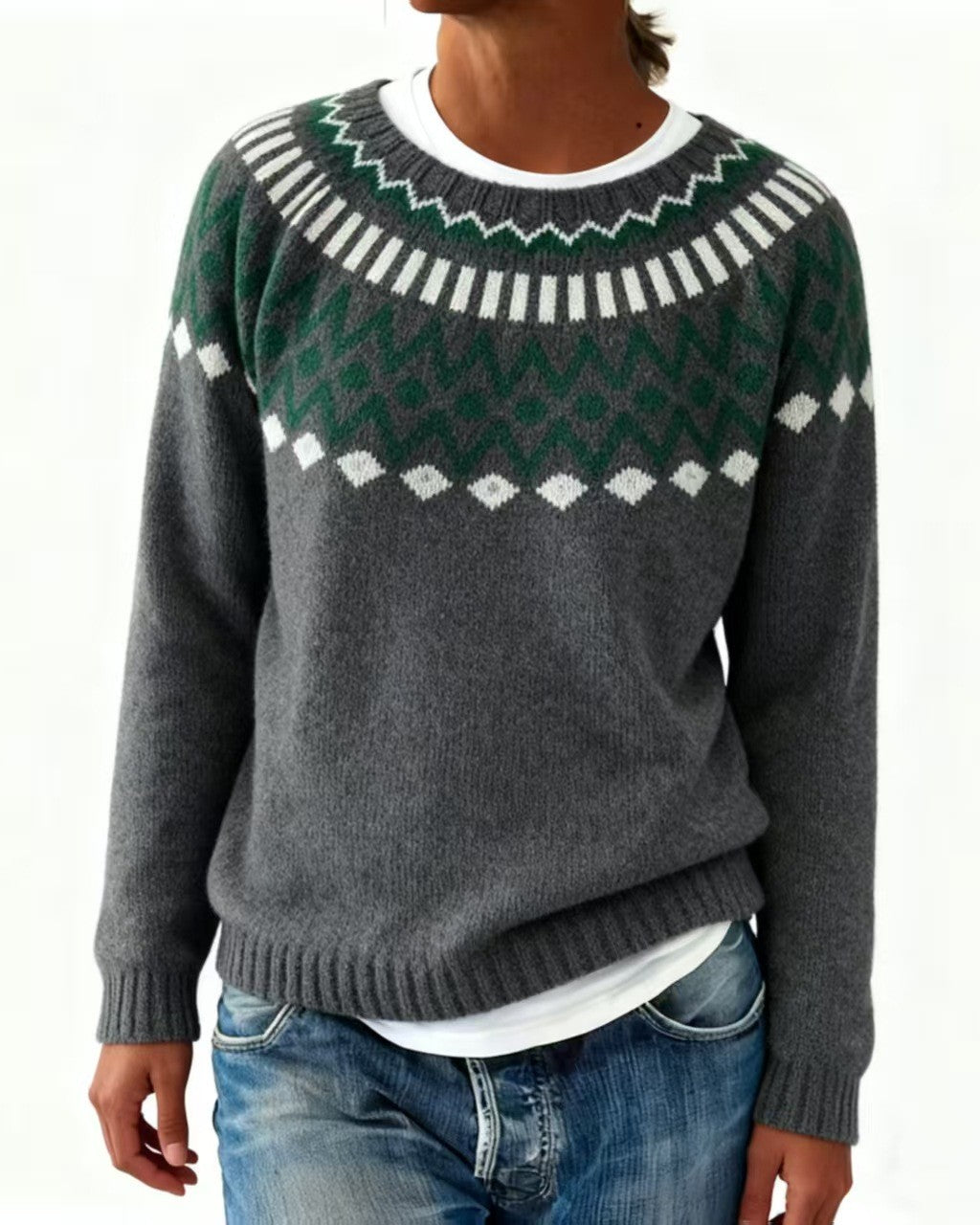 Chevron Fair Isle Yoke Christmas Sweater - C9