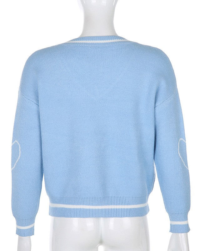 Y2K Skull Graphic V-Neck Sweater - Blue - 2