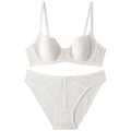 Lace Molded Cup Underwire Bra And Bikini Panty Set - White