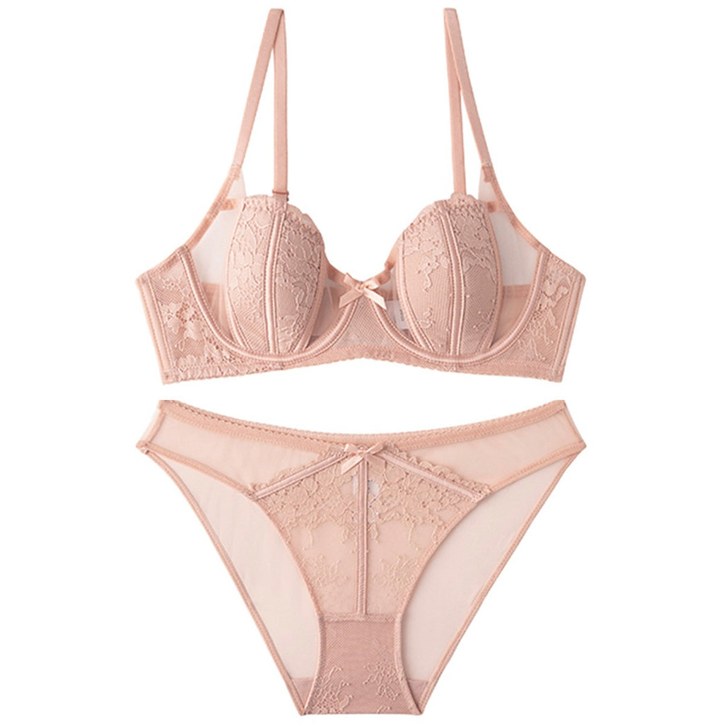 Lace Molded Cup Underwire Bra And Bikini Panty Set