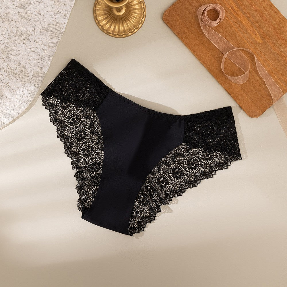 Lace Back Smooth Front Low Rise Cheeky Brief - Black
