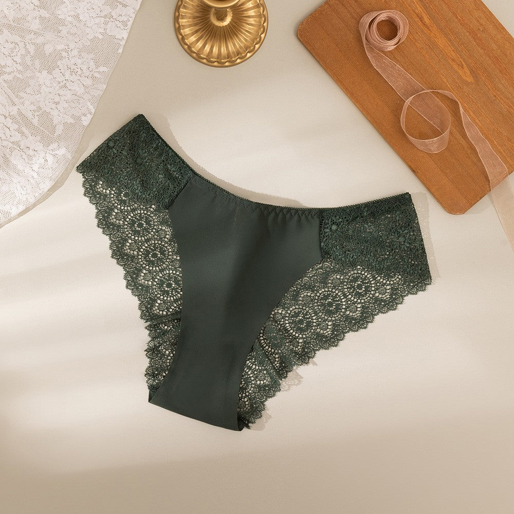 Lace Back Smooth Front Low Rise Cheeky Brief - Dark Green