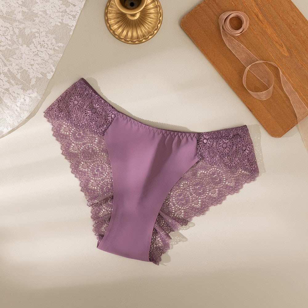 Lace Back Smooth Front Low Rise Cheeky Brief - Mauve