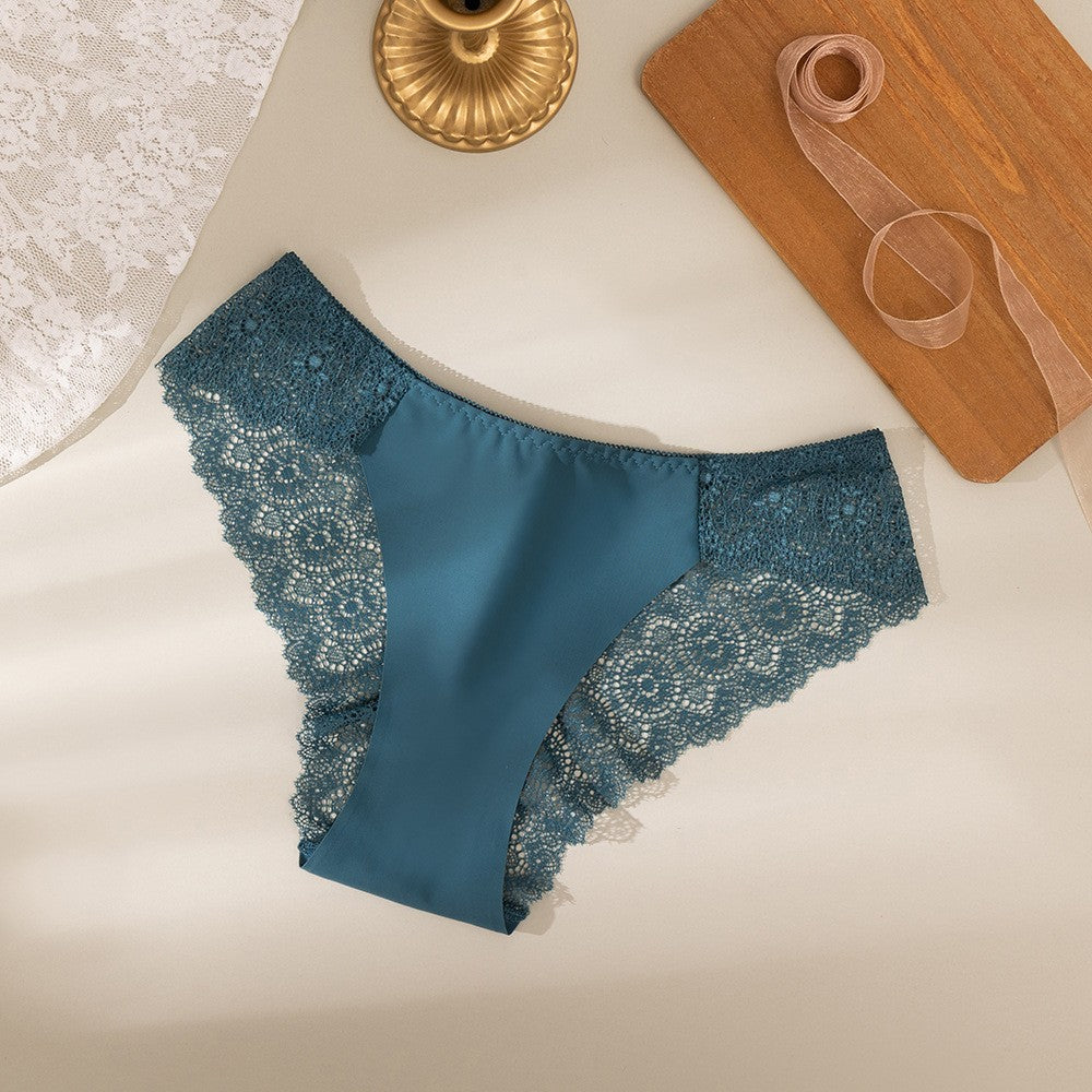 Lace Back Smooth Front Low Rise Cheeky Brief - Peacock Blue