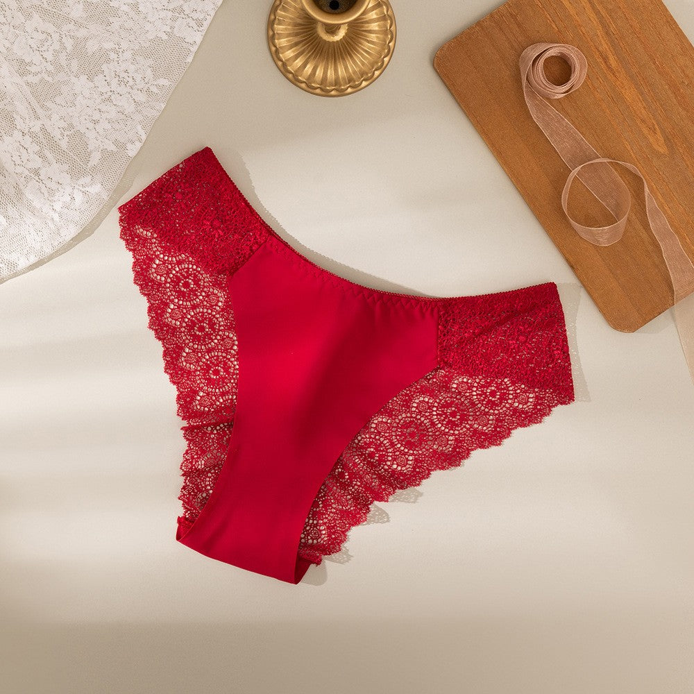 Lace Back Smooth Front Low Rise Cheeky Brief - Red