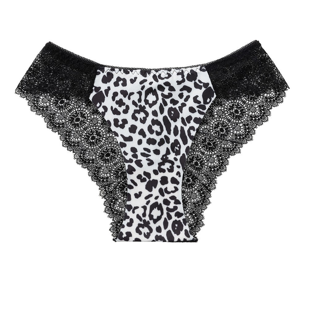 Lace Back Smooth Front Low Rise Cheeky Brief - Snow Leopard