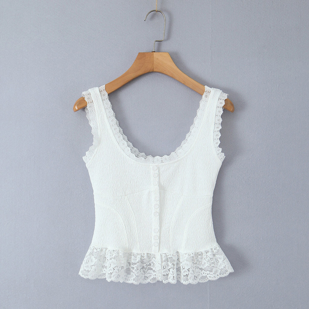 Lace Trim Button Front Peplum Cami Top - view 1
