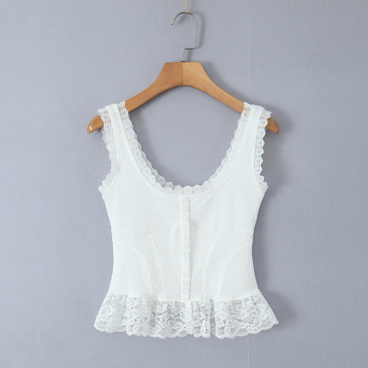 Lace Trim Button Front Peplum Cami Top - view 1