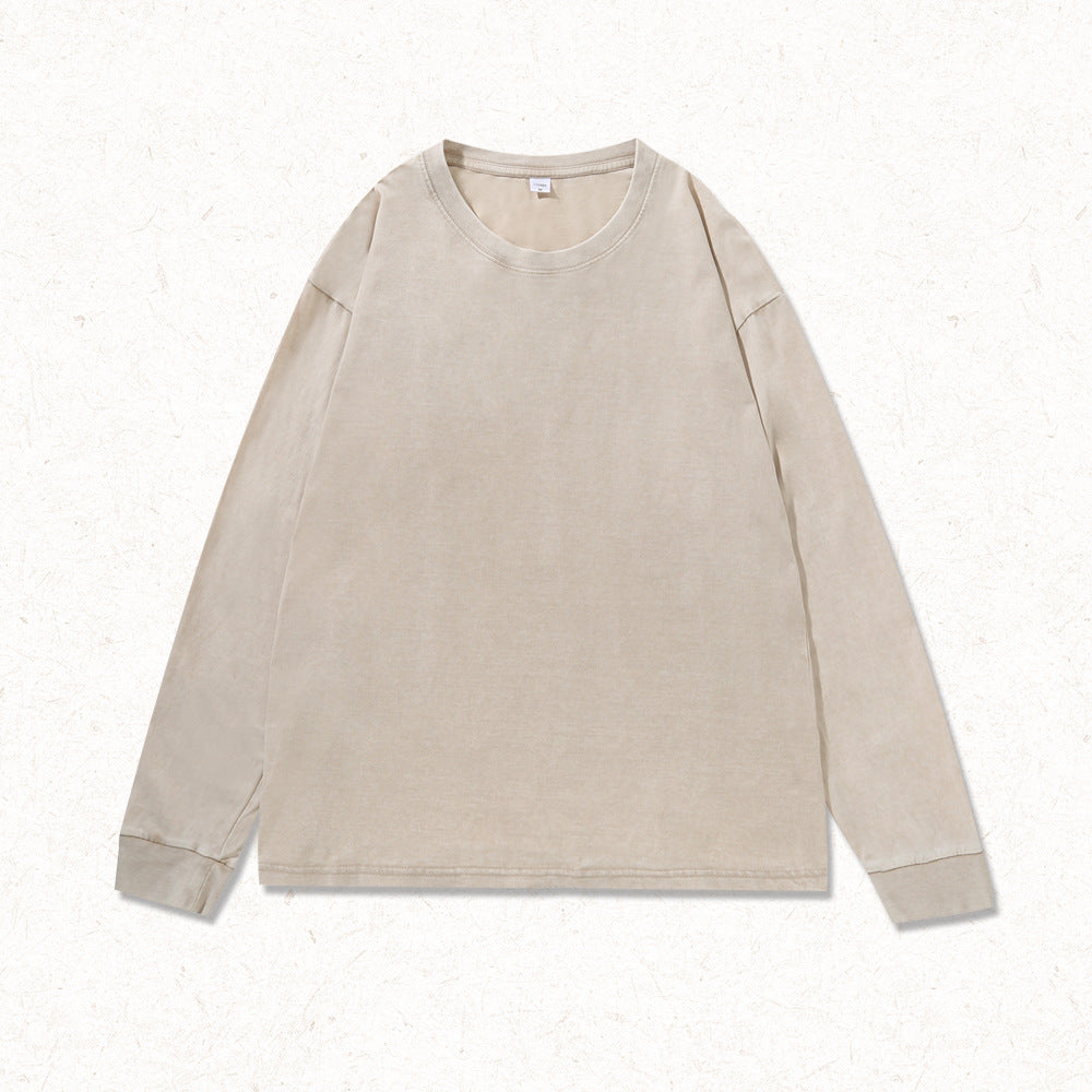 Washed Cotton Long Sleeve Tee Oversized Fit - Beige