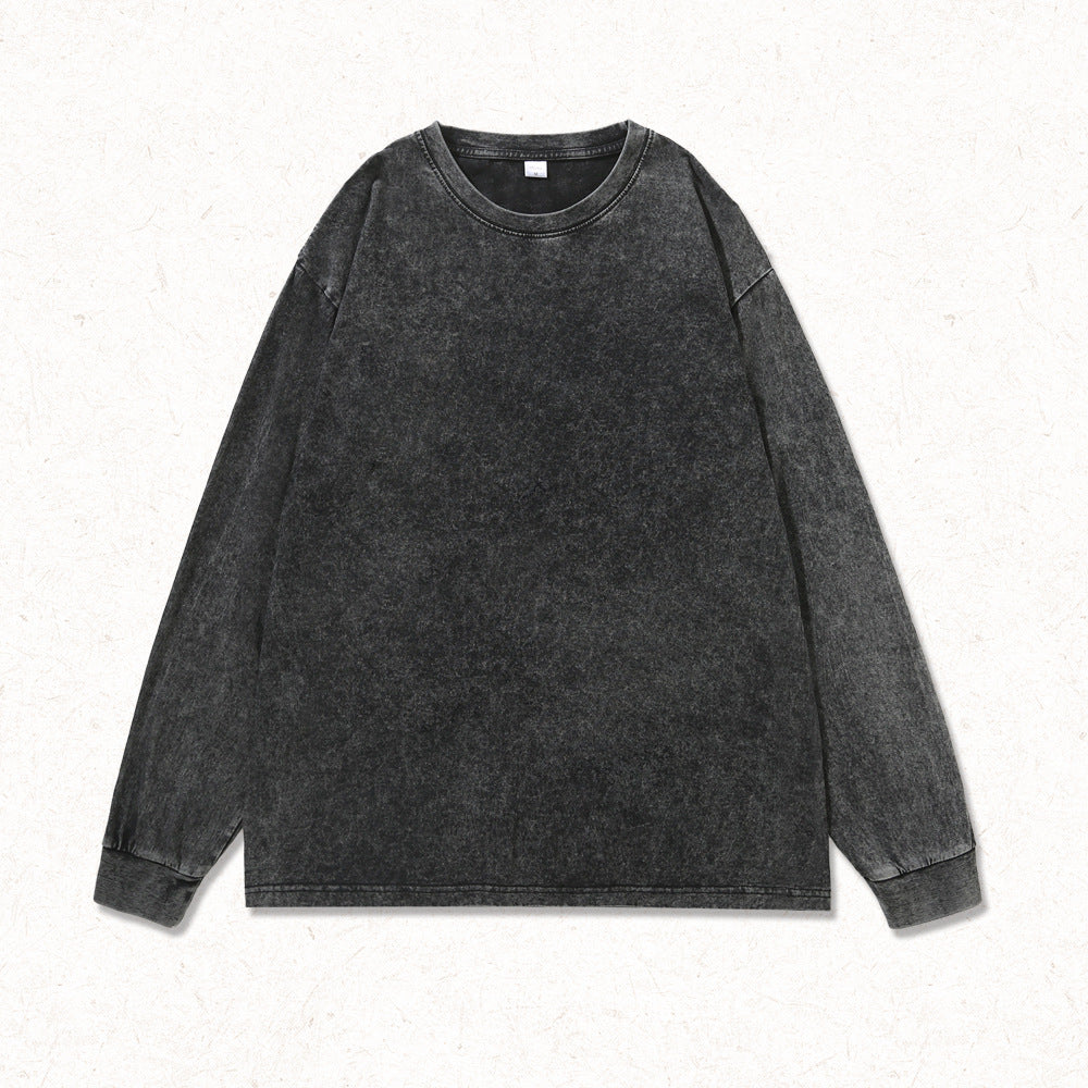 Washed Cotton Long Sleeve Tee Oversized Fit - Black