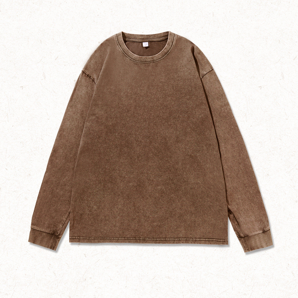 Washed Cotton Long Sleeve Tee Oversized Fit - Brown