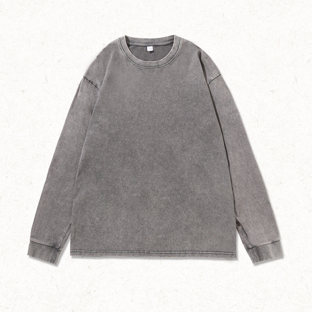 Washed Cotton Long Sleeve Tee Oversized Fit - Grey