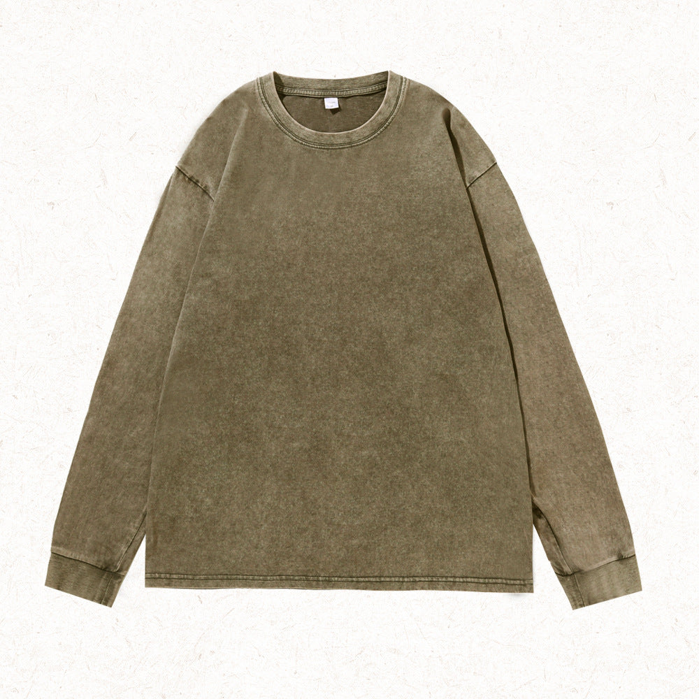 Washed Cotton Long Sleeve Tee Oversized Fit - Olive