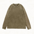 Washed Cotton Long Sleeve Tee Oversized Fit - Olive