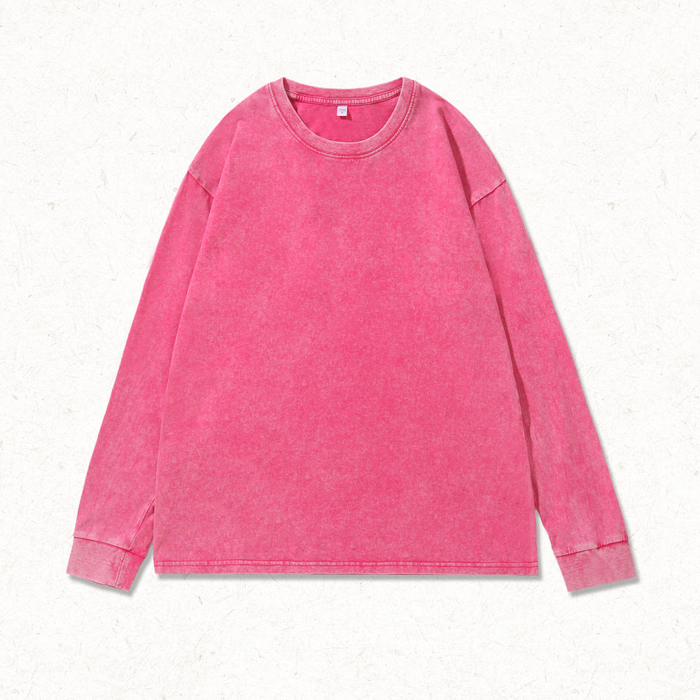 Washed Cotton Long Sleeve Tee Oversized Fit - Pink