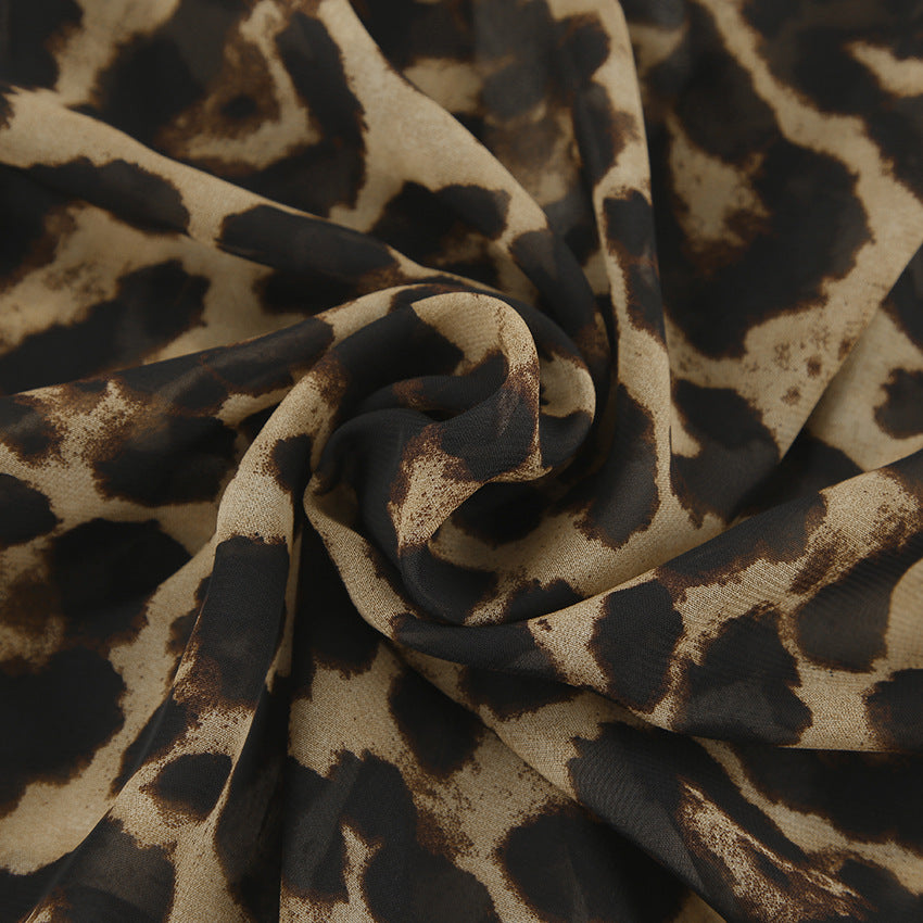 Sheer Leopard Print Lounge Shirt and Shorts Set - Brown - 6