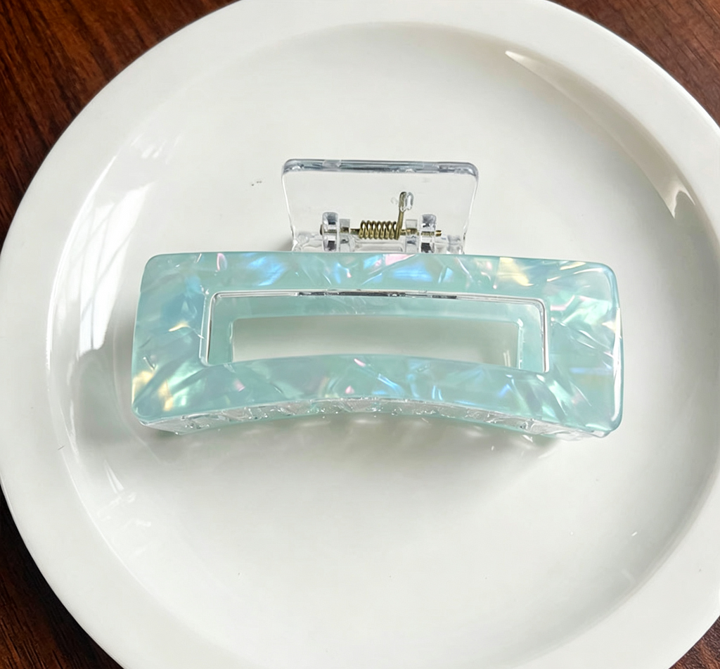 Holographic Open Rectangle Hair Claw Clip - Cyan