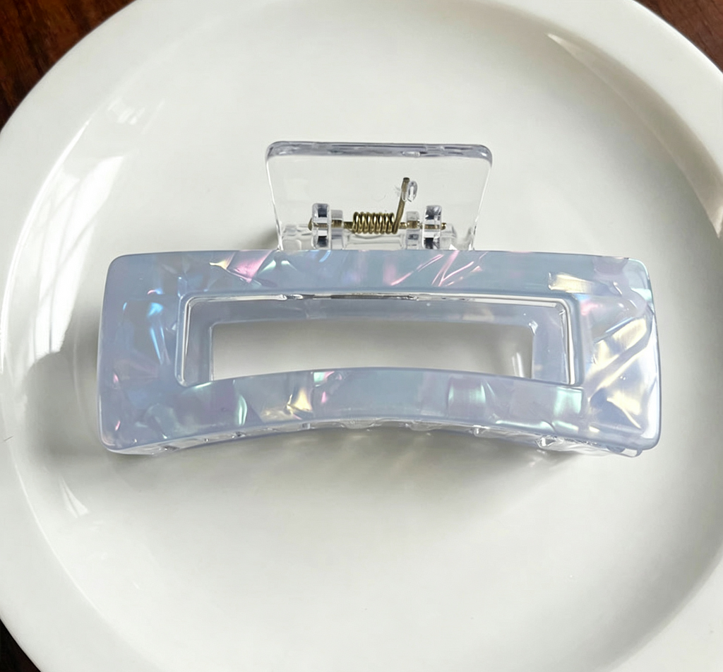 Holographic Open Rectangle Hair Claw Clip - Light_Blue
